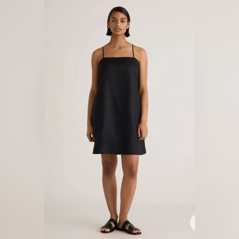 Quince Black European Linen Spaghetti Strap Mini Dress